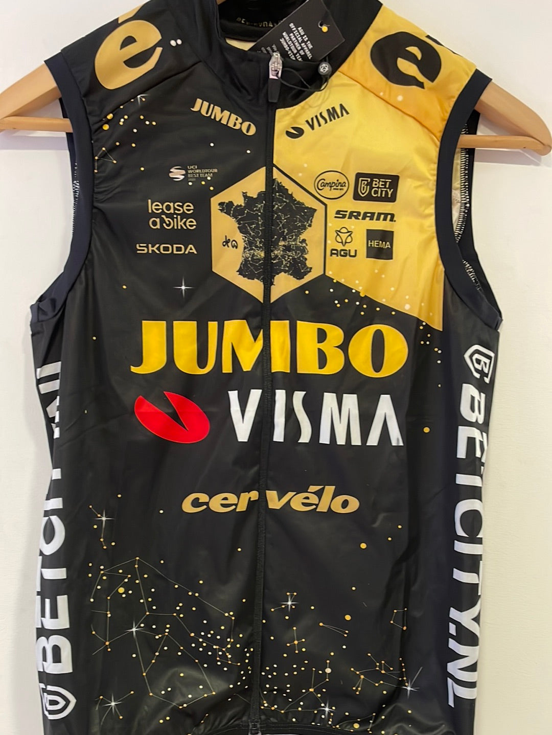 Team Jumbo Visma AGU Premium Wind Vest Pockets Collar WTH TDF 2023 
